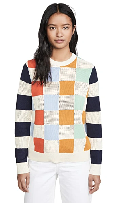 Shop Tory Sport Checkered Pullover Sweater In Porcelain Patchwork Check