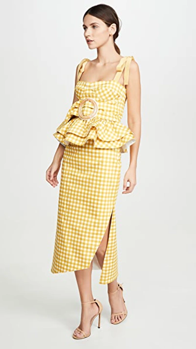 Shop Silvia Tcherassi Fadua Skirt And Belt In Citron Gingham