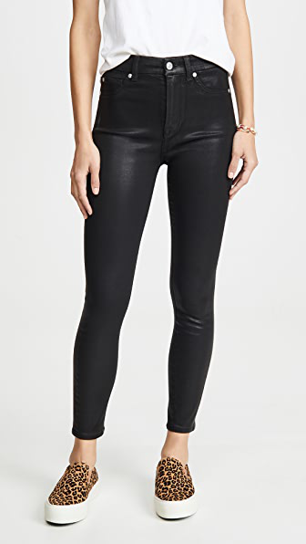 7 for all mankind black coated skinny jeans