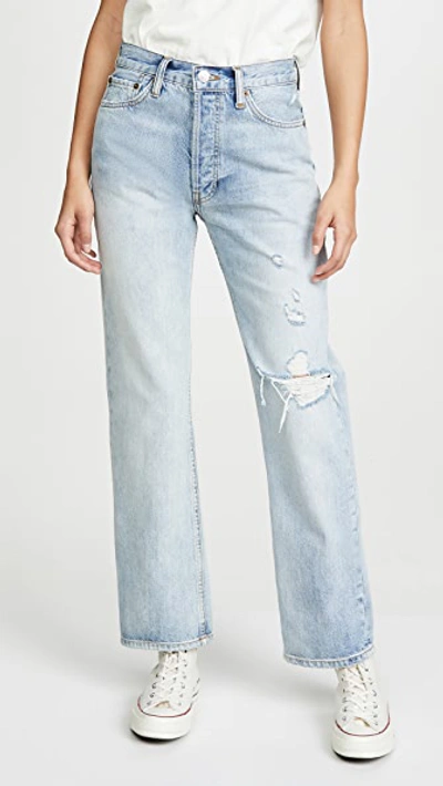 Shop Re/done 90s Loose Straight Jeans In Destroyed Light