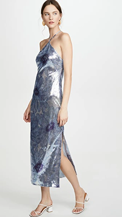 Shop Jacquemus The Lavandou Dress In Sequin Blue Flowers