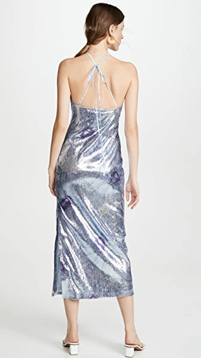 Shop Jacquemus The Lavandou Dress In Sequin Blue Flowers