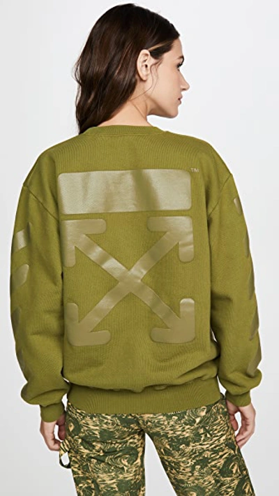 Shop Off-white Diagonal Oversize Crew Neck Sweatshirt In Military Green
