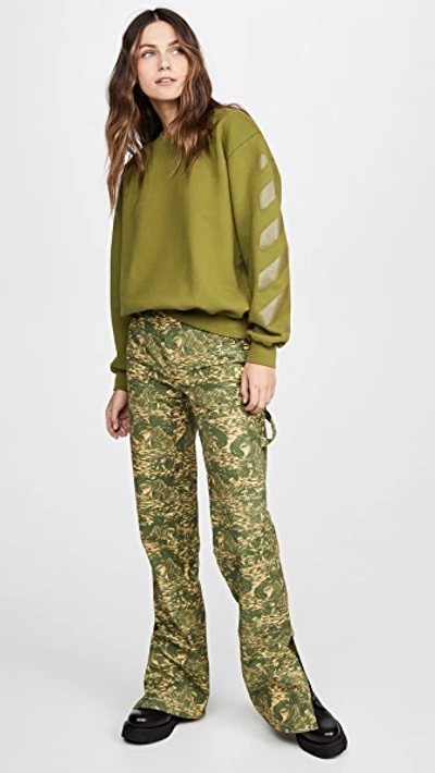 Shop Off-white Diagonal Oversize Crew Neck Sweatshirt In Military Green