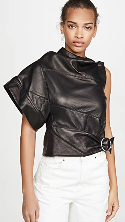 Shop 3.1 Phillip Lim / フィリップ リム Leather Asymmetrical Gathered Ring Top In Black