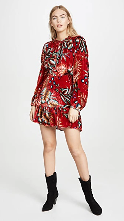 Shop Farm Rio Winter Leaf Velvet Dress In Red Multi