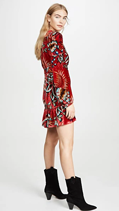 Shop Farm Rio Winter Leaf Velvet Dress In Red Multi