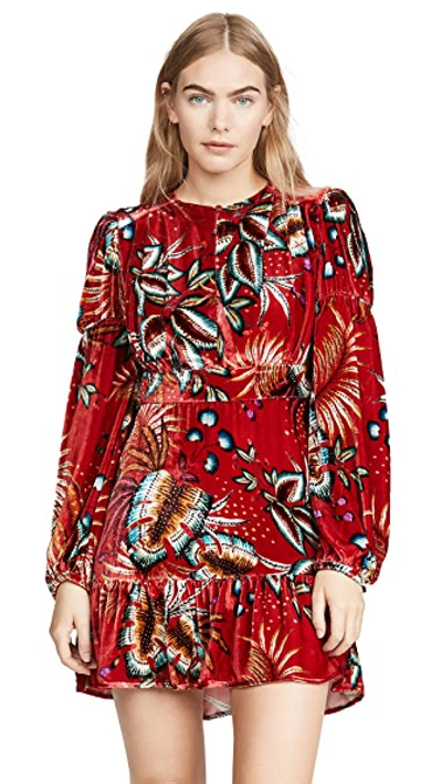 Shop Farm Rio Winter Leaf Velvet Dress In Red Multi