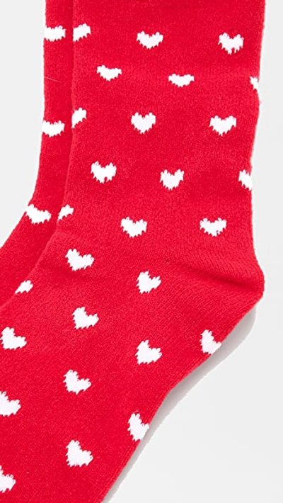 Shop Plush Heart Rolled Fleece Socks In Red