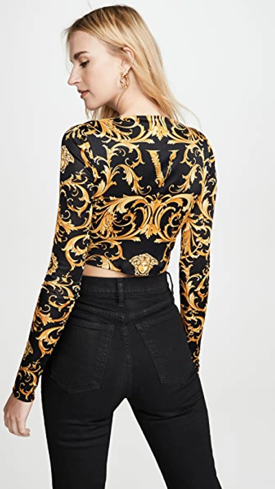 Shop Versace Jersey Top In F.do Nero & Stampa Oro