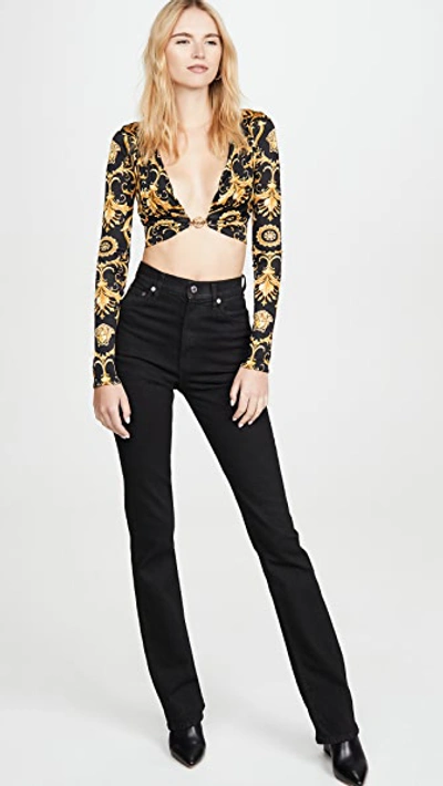Shop Versace Jersey Top In F.do Nero & Stampa Oro