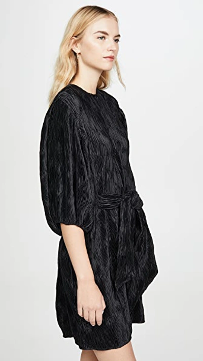 Ganni Loose Fit Pleated Mini Dress In Black | ModeSens