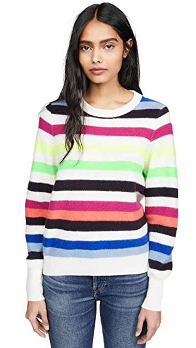 Shop White + Warren Bold Stripe Cashmere Sweatshirt In Neon Combo