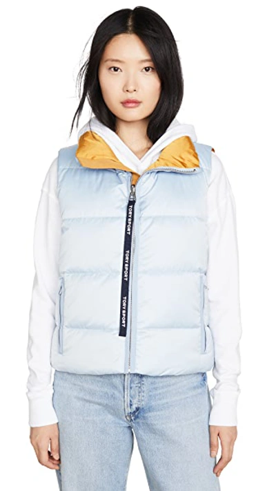 Shop Tory Sport Reversible Down Vest In Sky/spliced