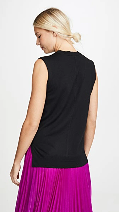 Shop Adam Lippes Merino Wool Shell With Lace Trim In Black