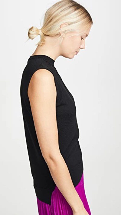 Shop Adam Lippes Merino Wool Shell With Lace Trim In Black