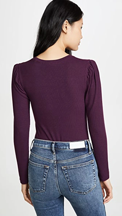 Shop Goldie Ribbed Puff Shoulder Tee In Aubergine