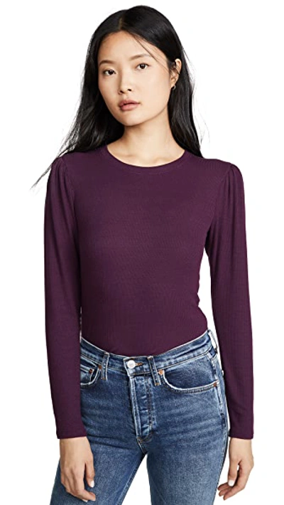 Shop Goldie Ribbed Puff Shoulder Tee In Aubergine