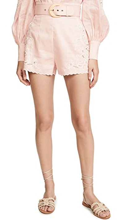 Shop Zimmermann Freja Embroidered High Waist Shorts In Blossom