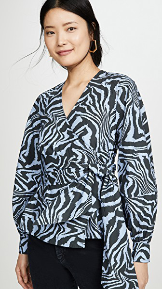 ganni poplin wrap top