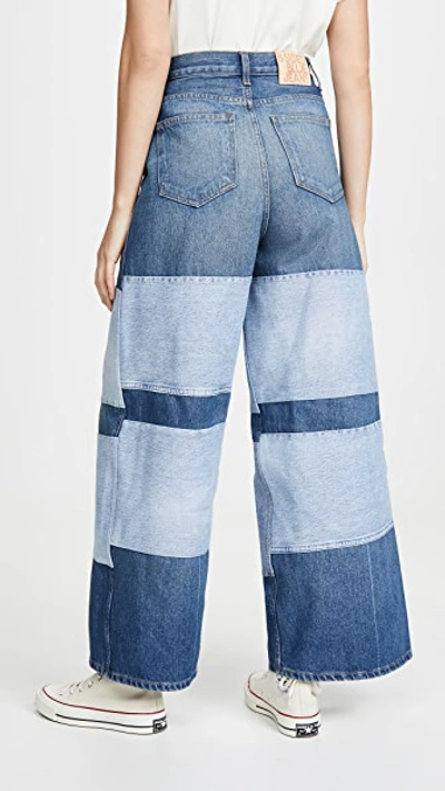 Shop B Sides Claude High Flare Jeans In Awning Stripe Patchwork