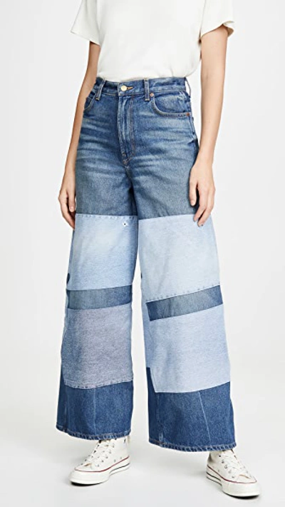 Shop B Sides Claude High Flare Jeans In Awning Stripe Patchwork