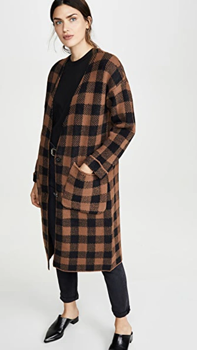 Shop Astr Checkmate Cardigan In Cocoa Black Plaid