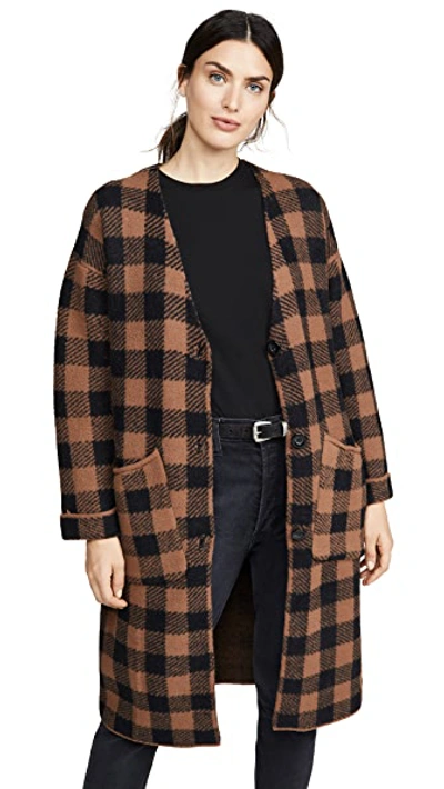Shop Astr Checkmate Cardigan In Cocoa Black Plaid