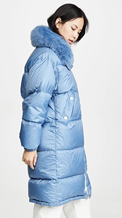 Shop Yves Salomon Fur Hood Puffer In Bleu Mineral