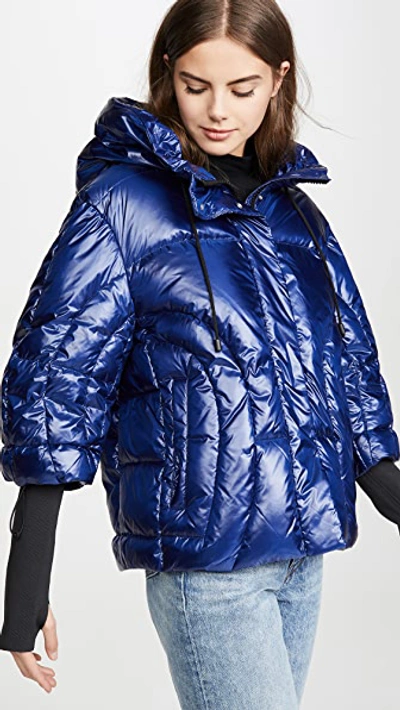 Shop Add Oversized Hooded Down Jacket In Deep Ocean