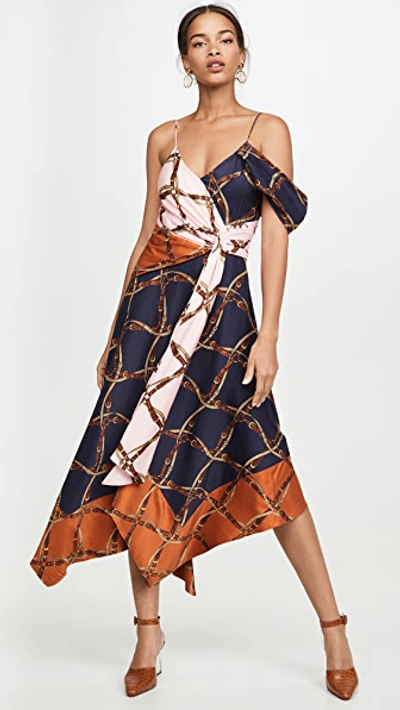 Shop Jonathan Simkhai Saddle Print Print Asymmetric Dress In Midnight/pink/amber