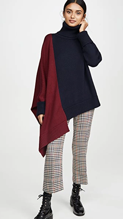 Shop Monse Extended Bi Color Knit In Midnight/burgundy