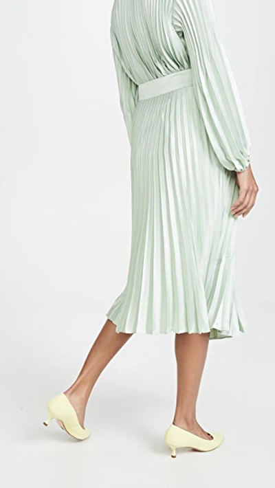 Shop Vince Mixed Media Pleated Skirt In Aloe
