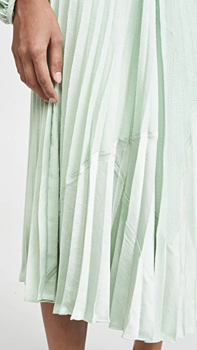 Shop Vince Mixed Media Pleated Skirt In Aloe