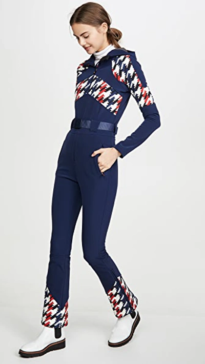 Shop Perfect Moment Tignes One Piece In Navy Houndstooth