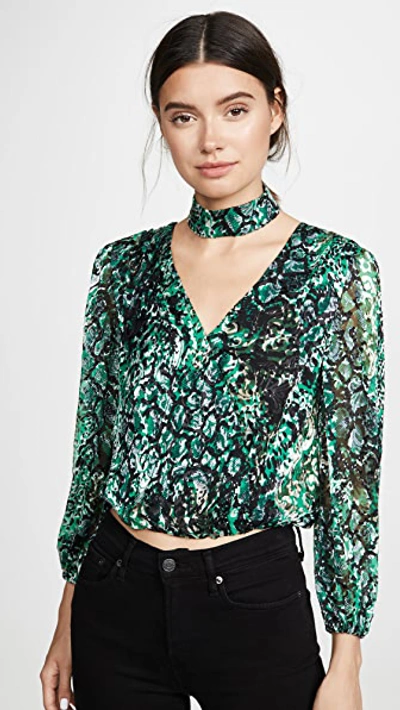 Shop Alice And Olivia Luba Crop Top In Black/emerald