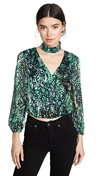 Shop Alice And Olivia Luba Crop Top In Black/emerald