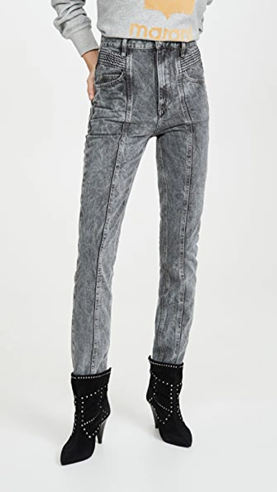 Isabel Marant Étoile Henoya Acid-wash High-rise Slim-leg Jeans In Grey ...