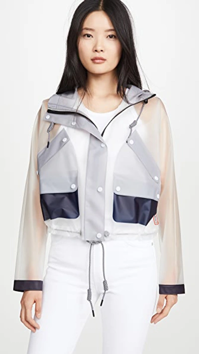 Shop Hunter Vinyl Crop Smock Colorblocked Raincoat In White/navy/limpit