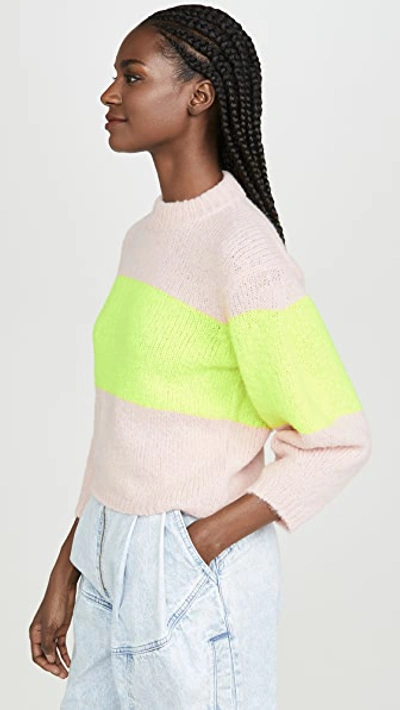 Shop Tibi Cropped Alpaca Pullover In Pale Blush/lemon Yellow Multi