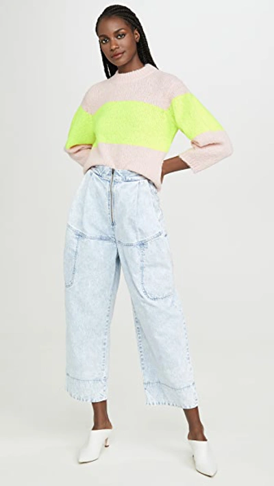 Shop Tibi Cropped Alpaca Pullover In Pale Blush/lemon Yellow Multi