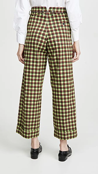 Shop Toga Cotton Twill Check Pants In Green