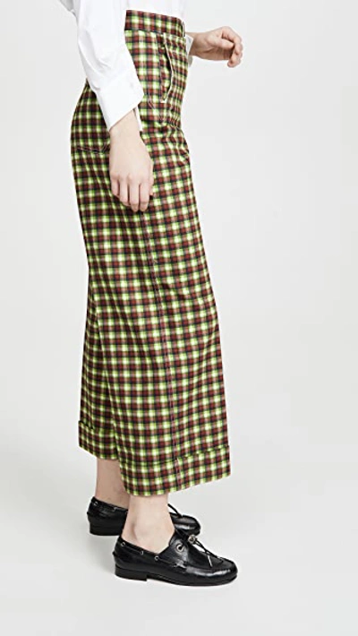 Shop Toga Cotton Twill Check Pants In Green
