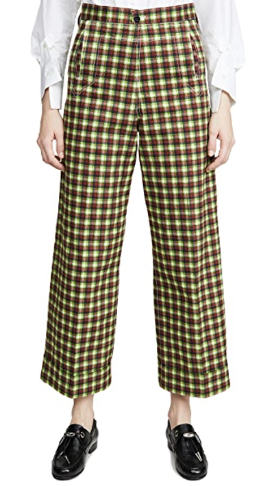 Shop Toga Cotton Twill Check Pants In Green