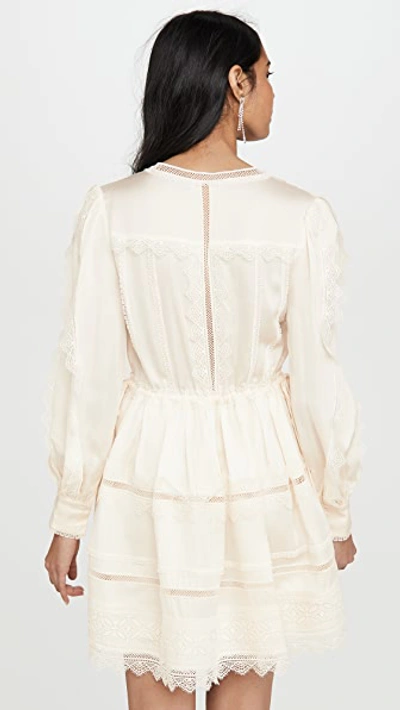 Shop Self-portrait Lace Trim Mini Dress In Cream