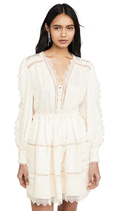 Shop Self-portrait Lace Trim Mini Dress In Cream