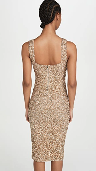 Shop Alice And Olivia Helen Sequin Fitted Square Neck Dress In Pale Gold
