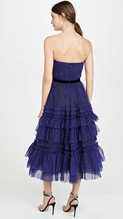 Shop Marchesa Notte Strapless Tulle Gown In Royal