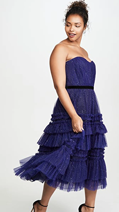 Shop Marchesa Notte Strapless Tulle Gown In Royal