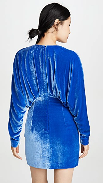 Shop Cushnie Plunging Long Sleeve Blouson Mini Dress In Ultramarine
